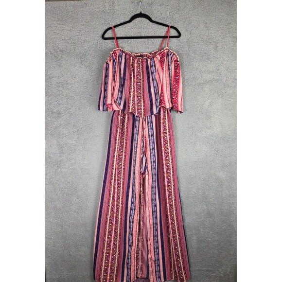 City Triangle Womens Romper Maxi Skirt Overlay XL Pink Off Shoulder Boho Hippie - Picture 2 of 9